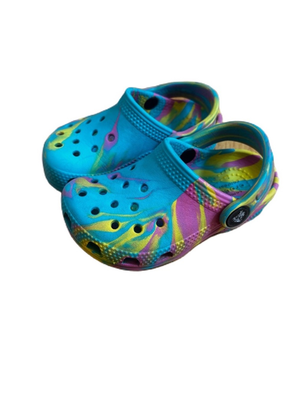 Crocs‎ Toddler C7 Size 7 Vibrant Kids Classic Clogs Water Shoes Blue Yellow Pink